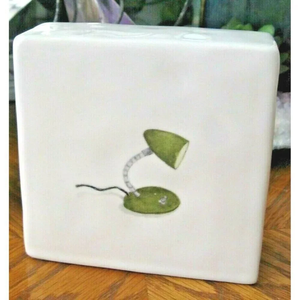 New Rae Dunn Vintage Style Green Desk Lamp Office Block Ceramic Paperweight - 4